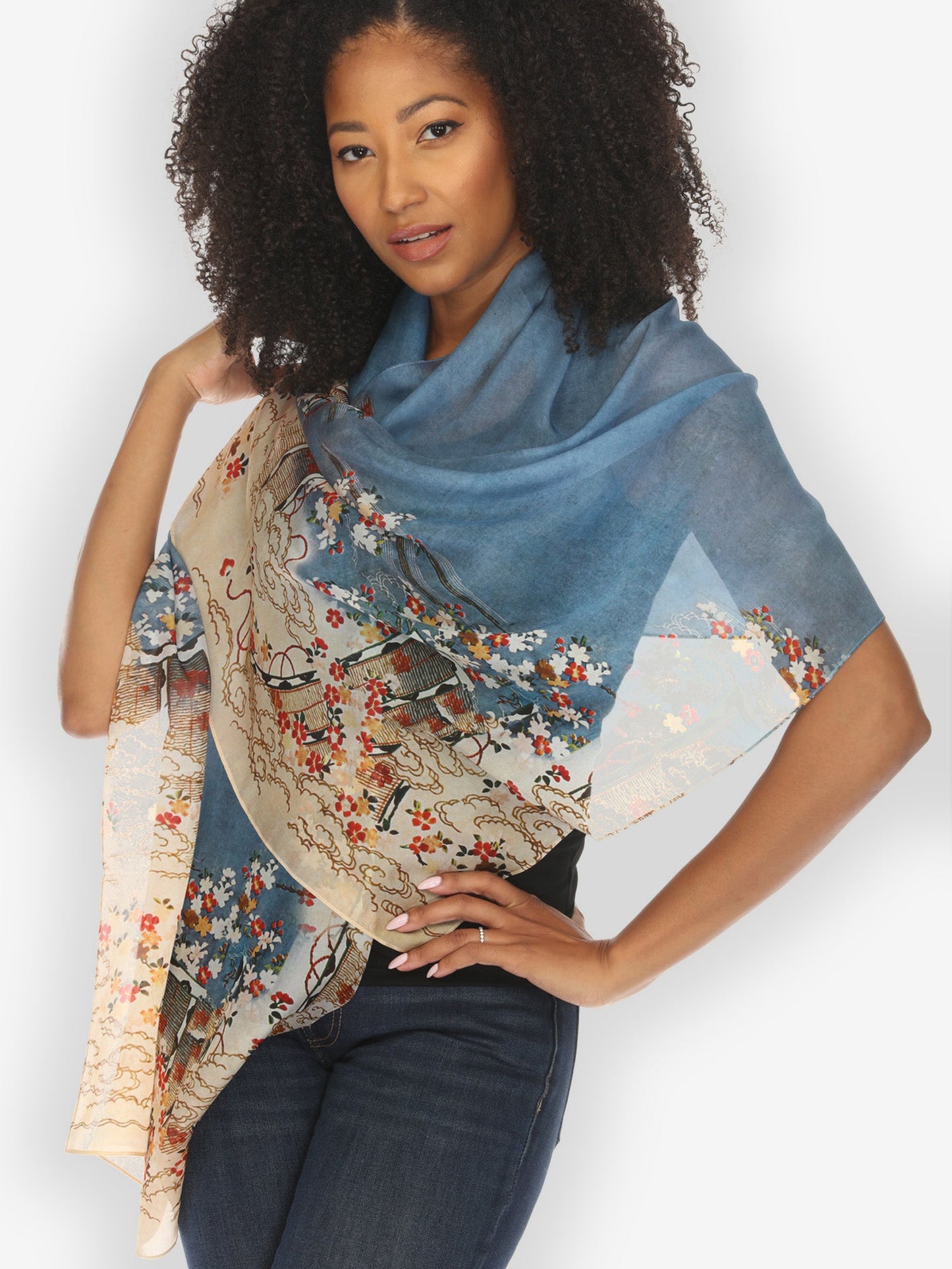 Scarf Edo Art Indigo Silk Scarf