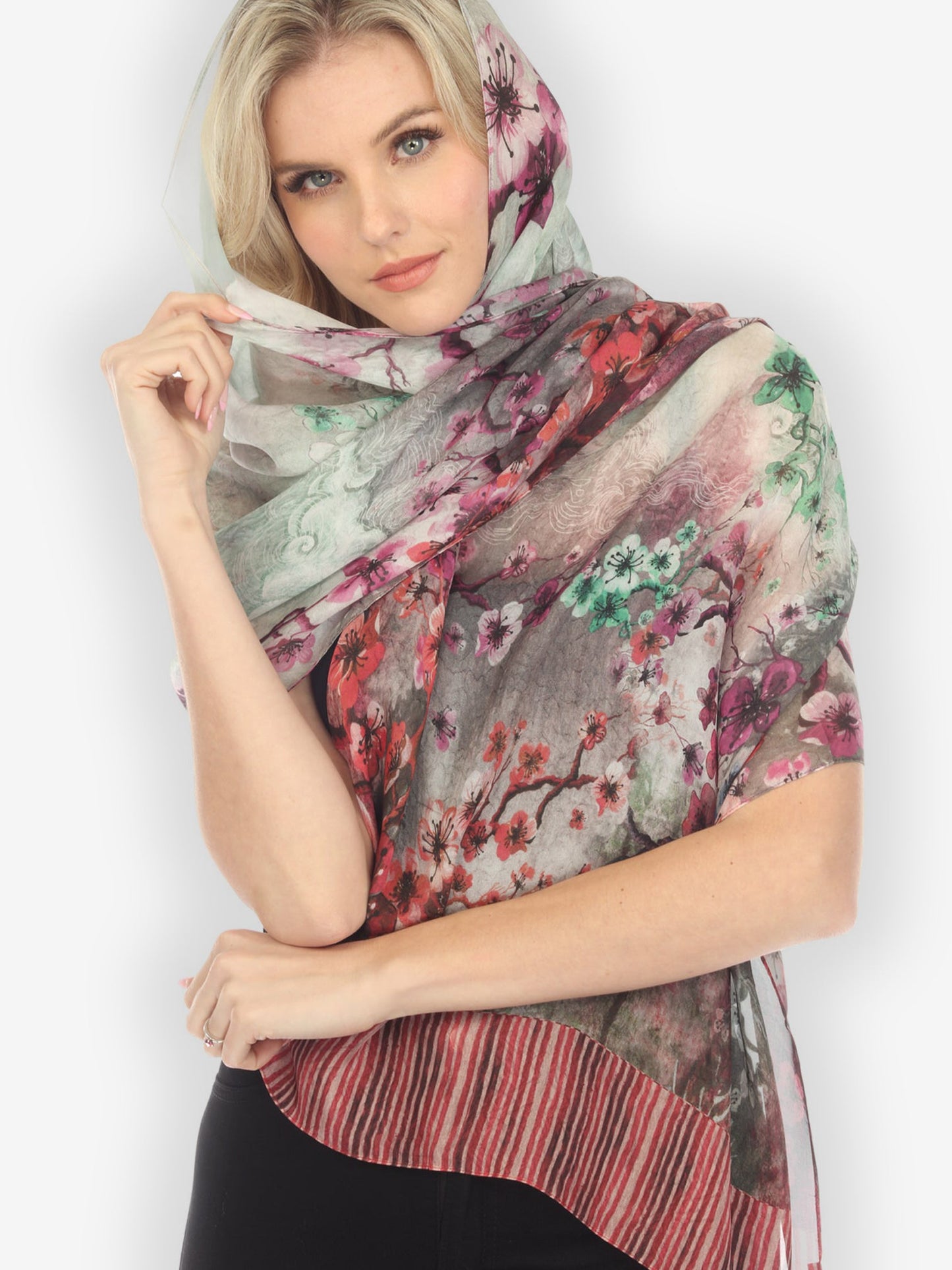Scarf Joy Bloom Border in Red Silk Scarf