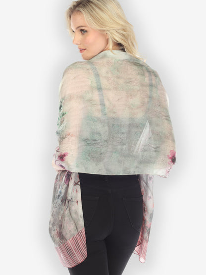 Scarf Joy Bloom Border in Red Silk Scarf