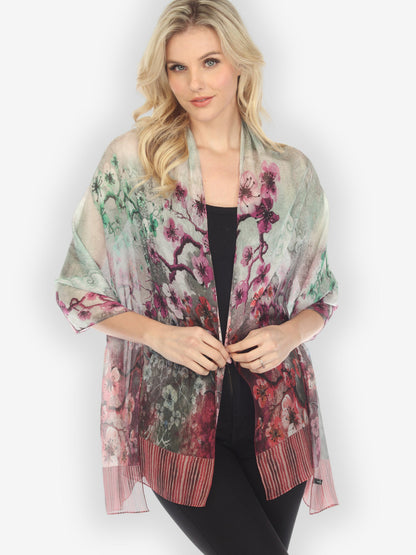 Scarf Joy Bloom Border in Red Silk Scarf