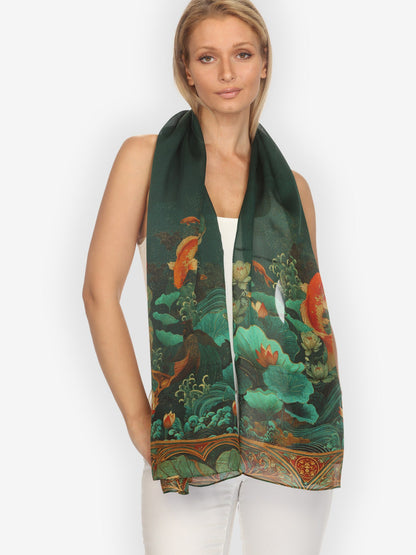Silk Scarf Koi Fish Sea Wave Silk Scarf