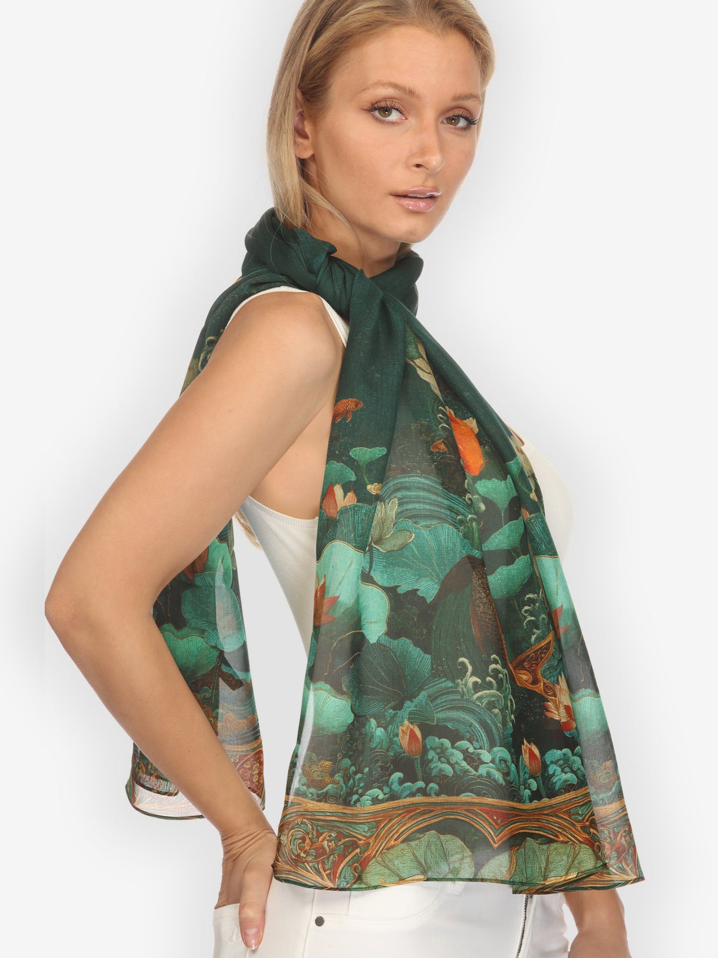 Silk Scarf Koi Fish Sea Wave Silk Scarf