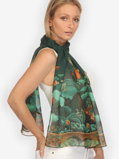 Silk Scarf Koi Fish Sea Wave Silk Scarf