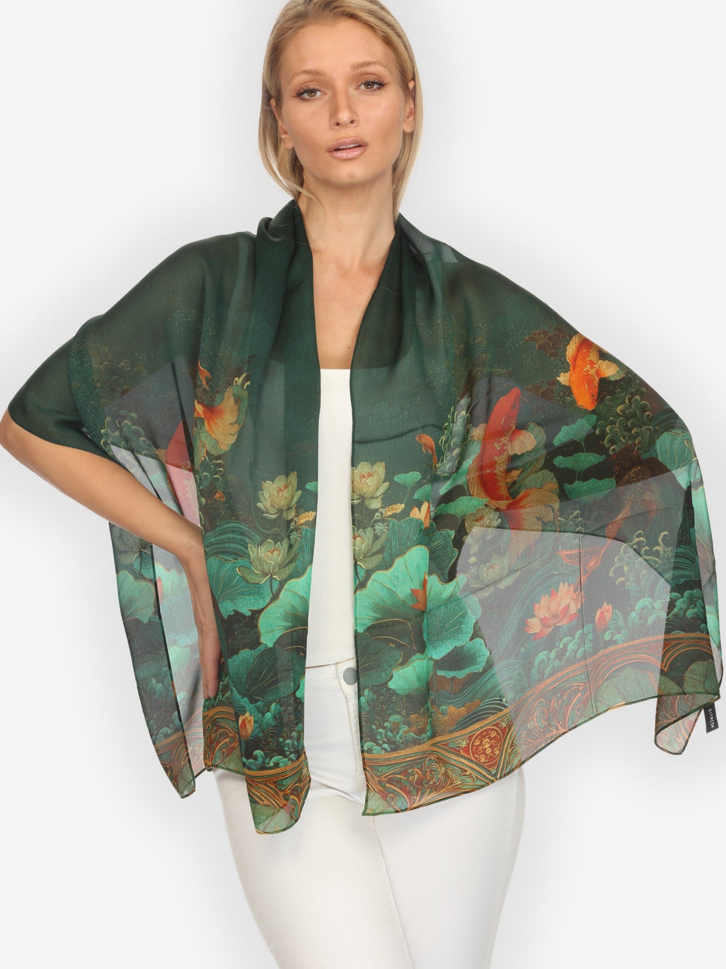 Silk Scarf Koi Fish Sea Wave Silk Scarf