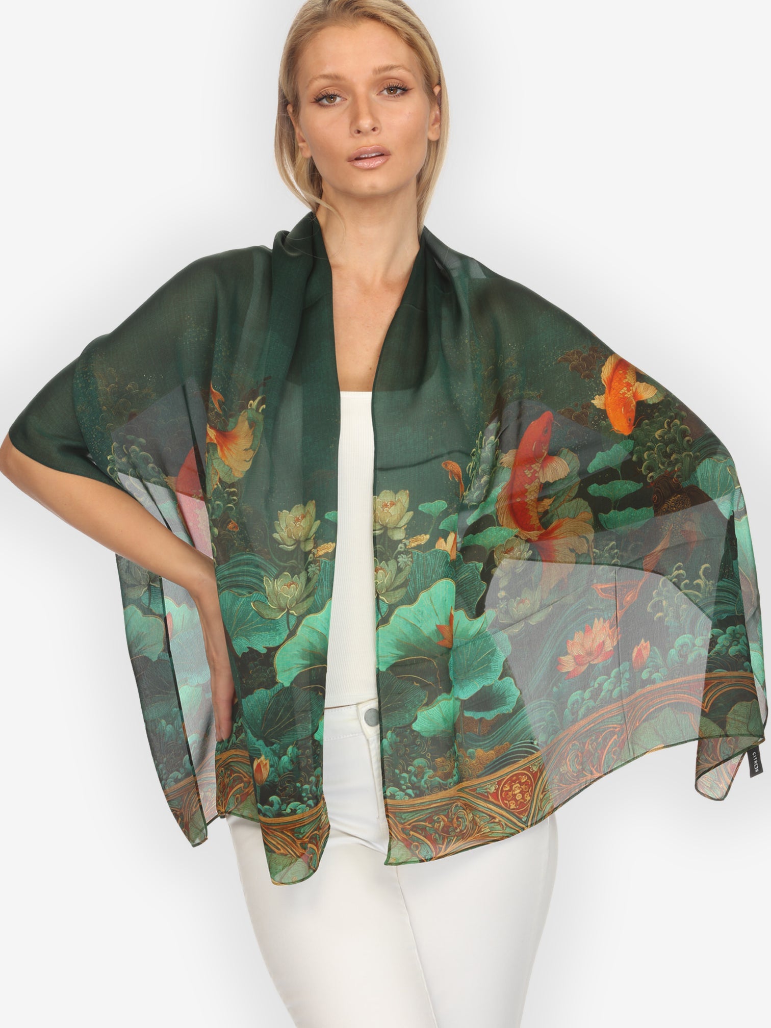 Silk Scarf Koi Fish Sea Wave Silk Scarf