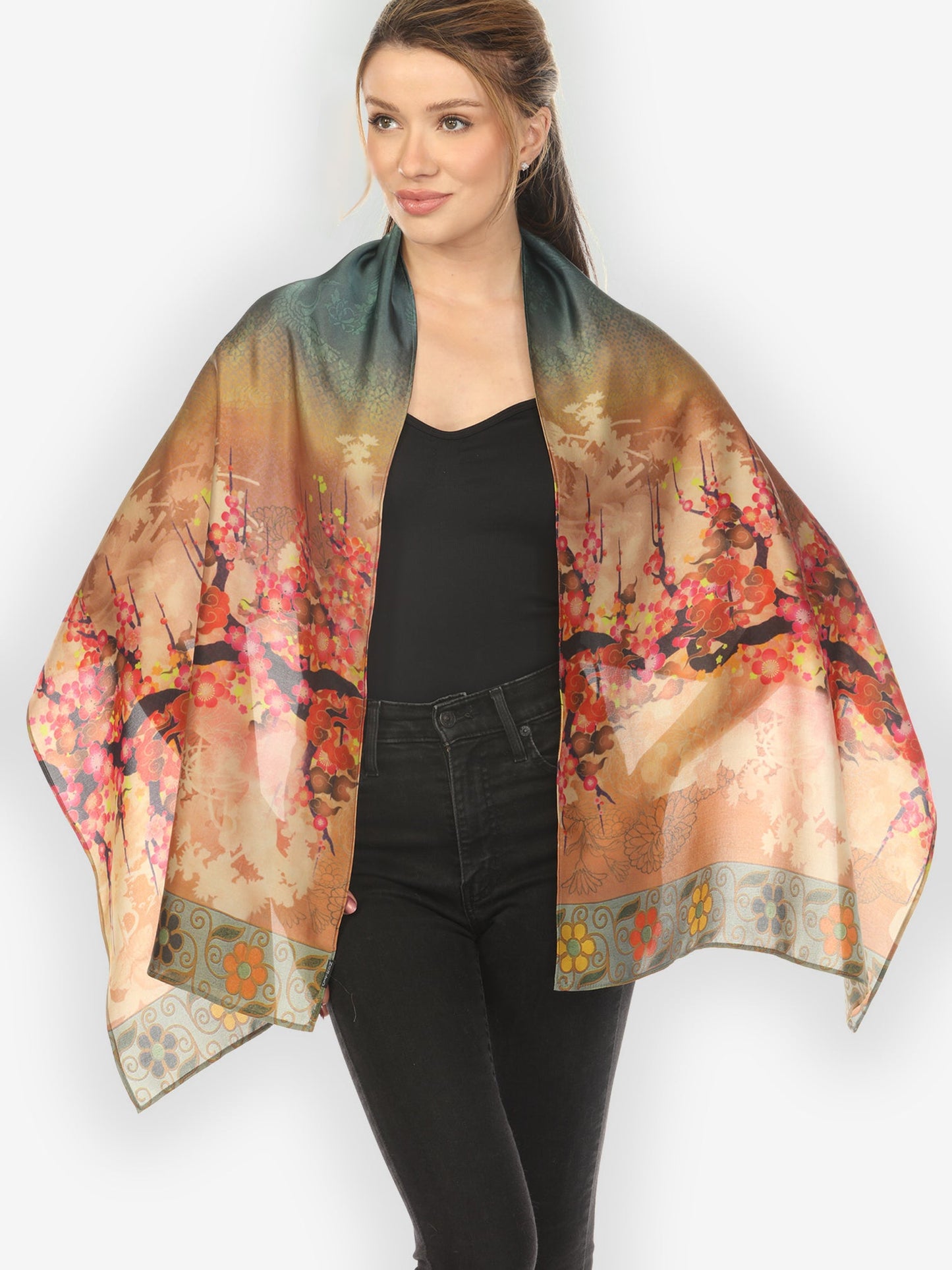 Silk Scarf Ocean Ombre Blossom Silk Scarf