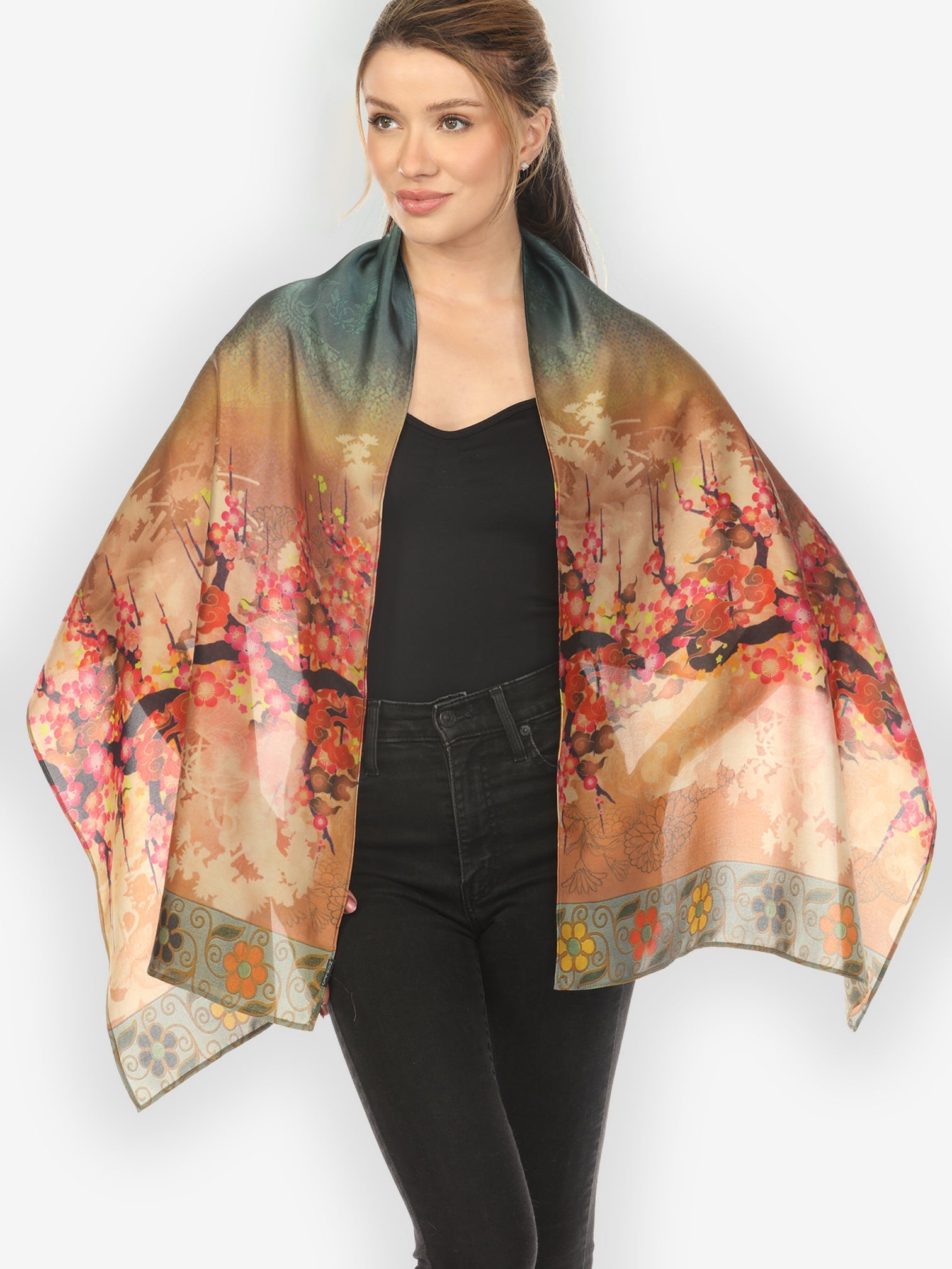 Silk Scarf Ocean Ombre Blossom Silk Scarf