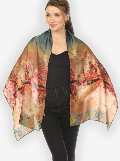 Silk Scarf Ocean Ombre Blossom Silk Scarf