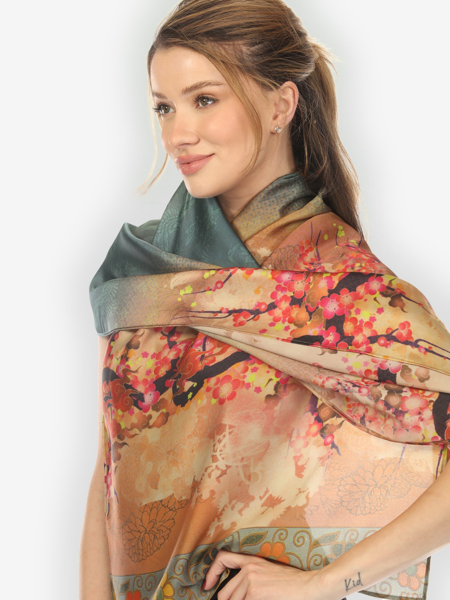 Silk Scarf Ocean Ombre Blossom Silk Scarf