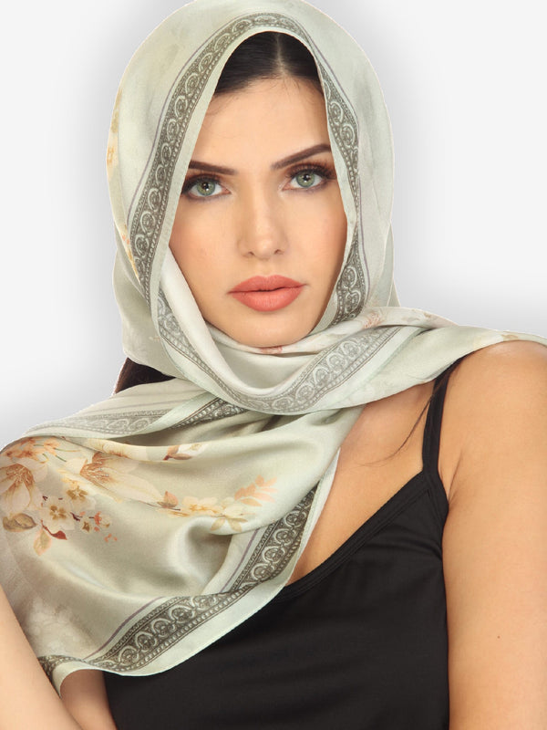 Peony Mint Green Silk Scarf