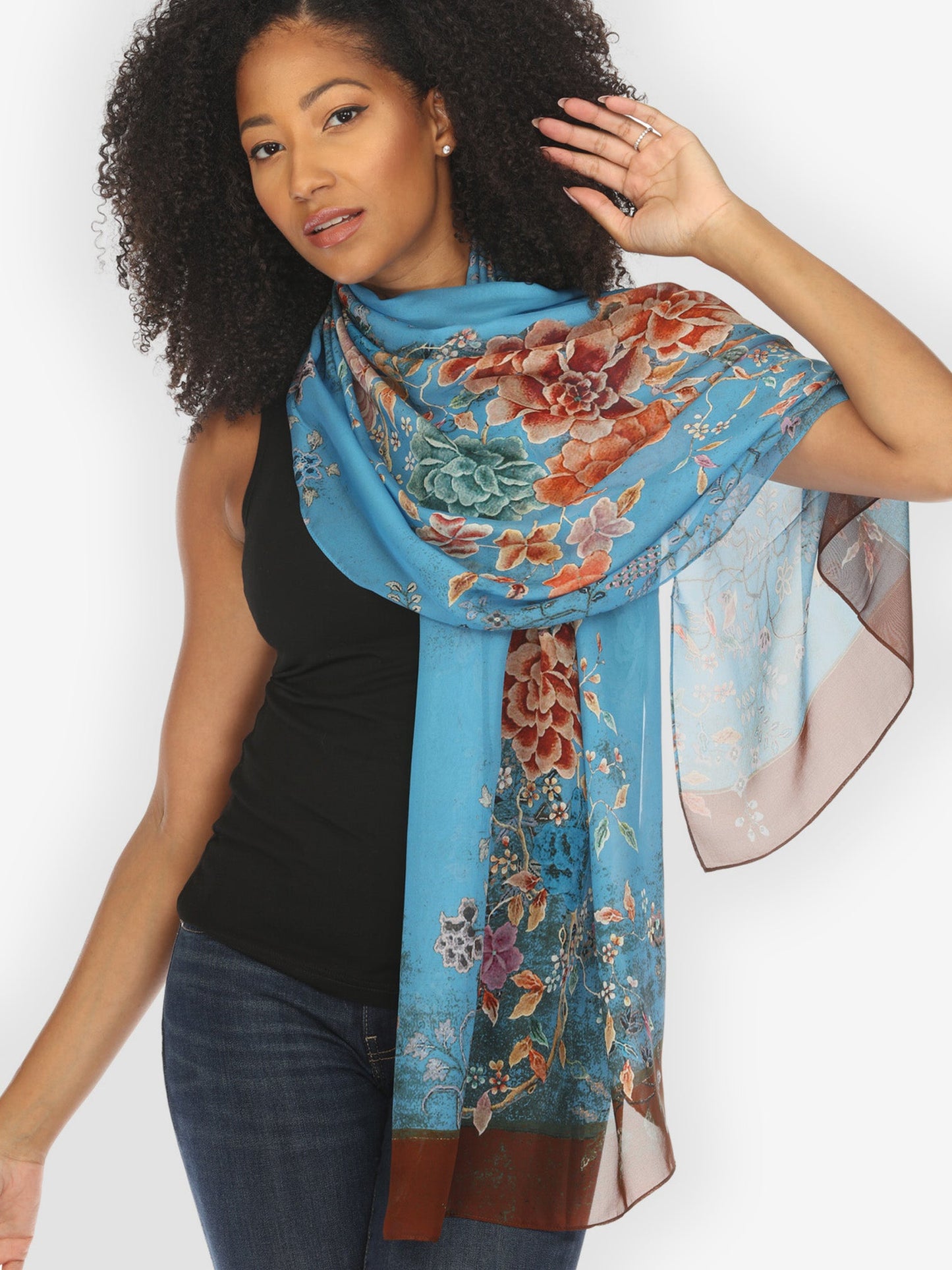 Scarf Queenly Radiant Charm in Blue Silk Scarf