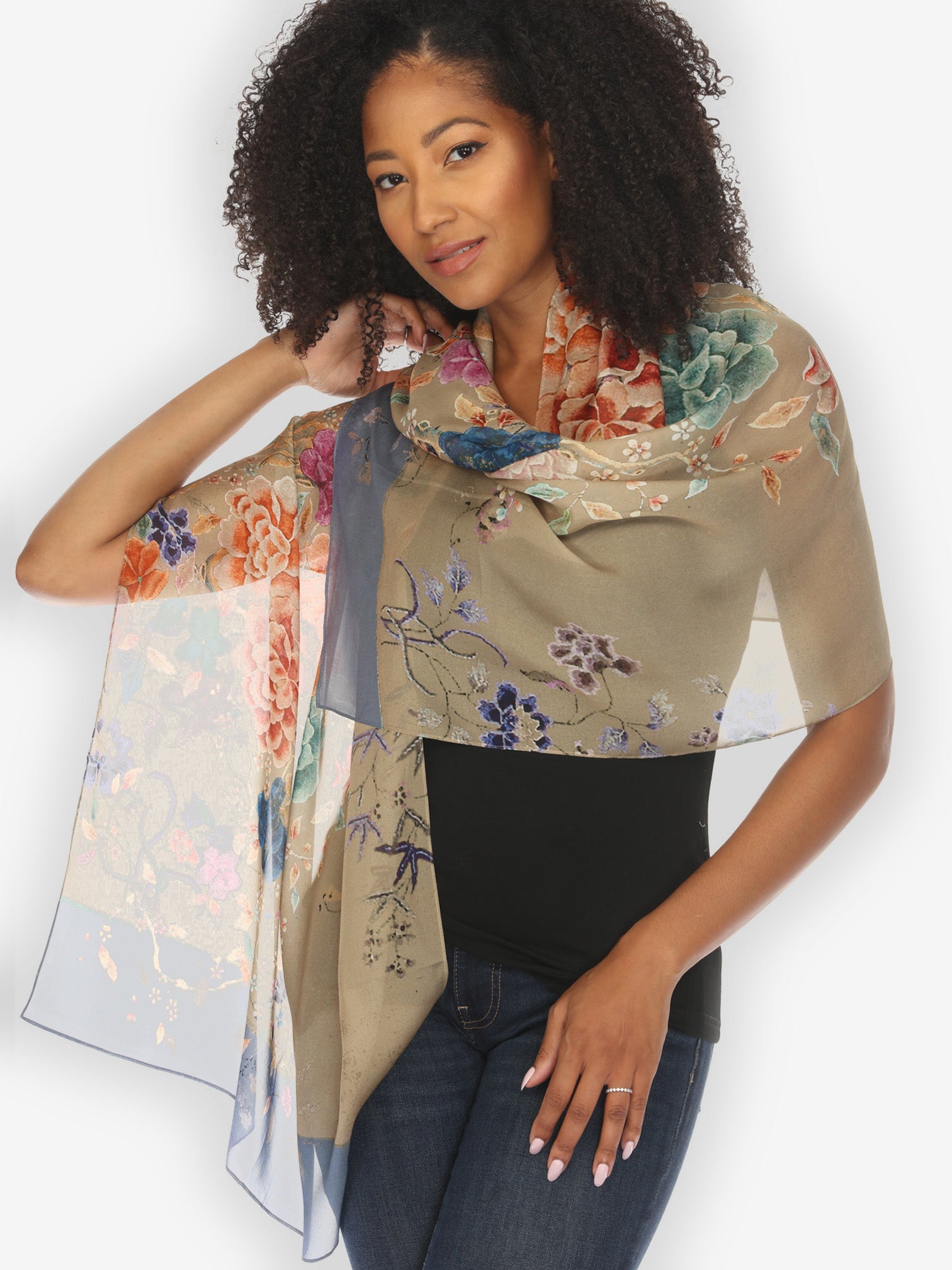 Scarf Queenly Radiant Cham in Sand Colorway Silk Scarf