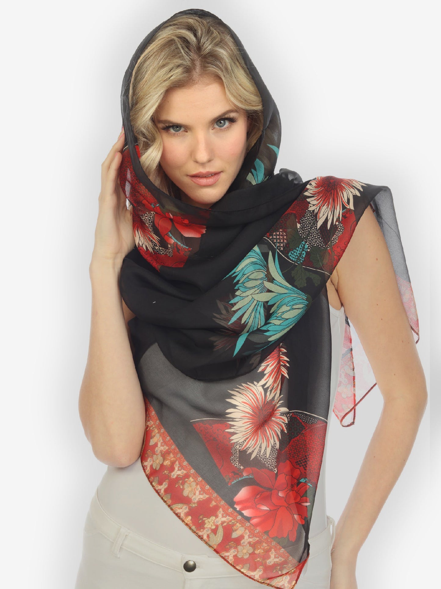 Scarf Chrysanthemum Border Silk Scarf