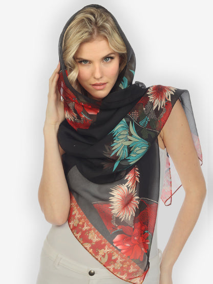 Scarf Chrysanthemum Border Silk Scarf