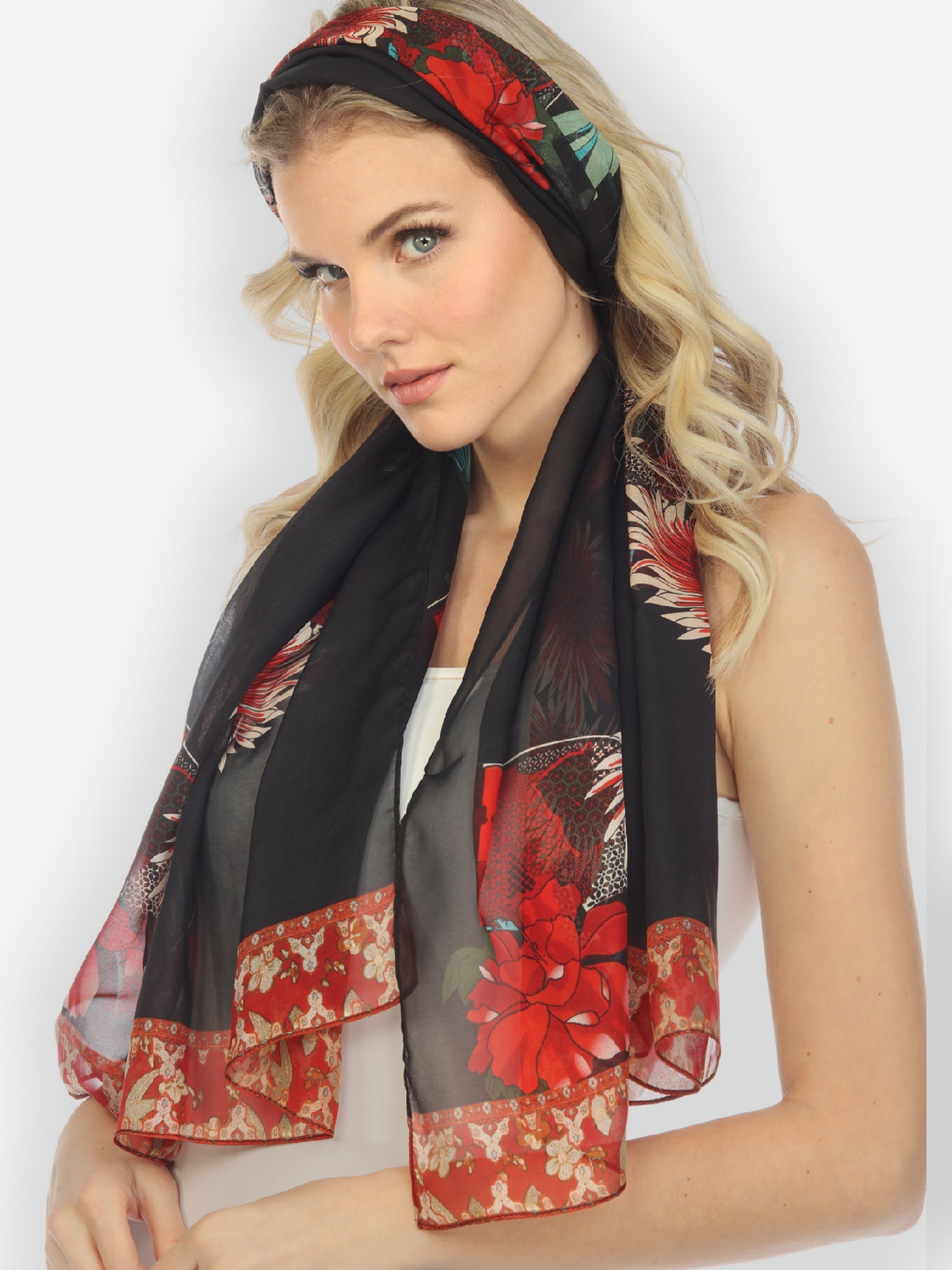 Scarf Chrysanthemum Border Silk Scarf