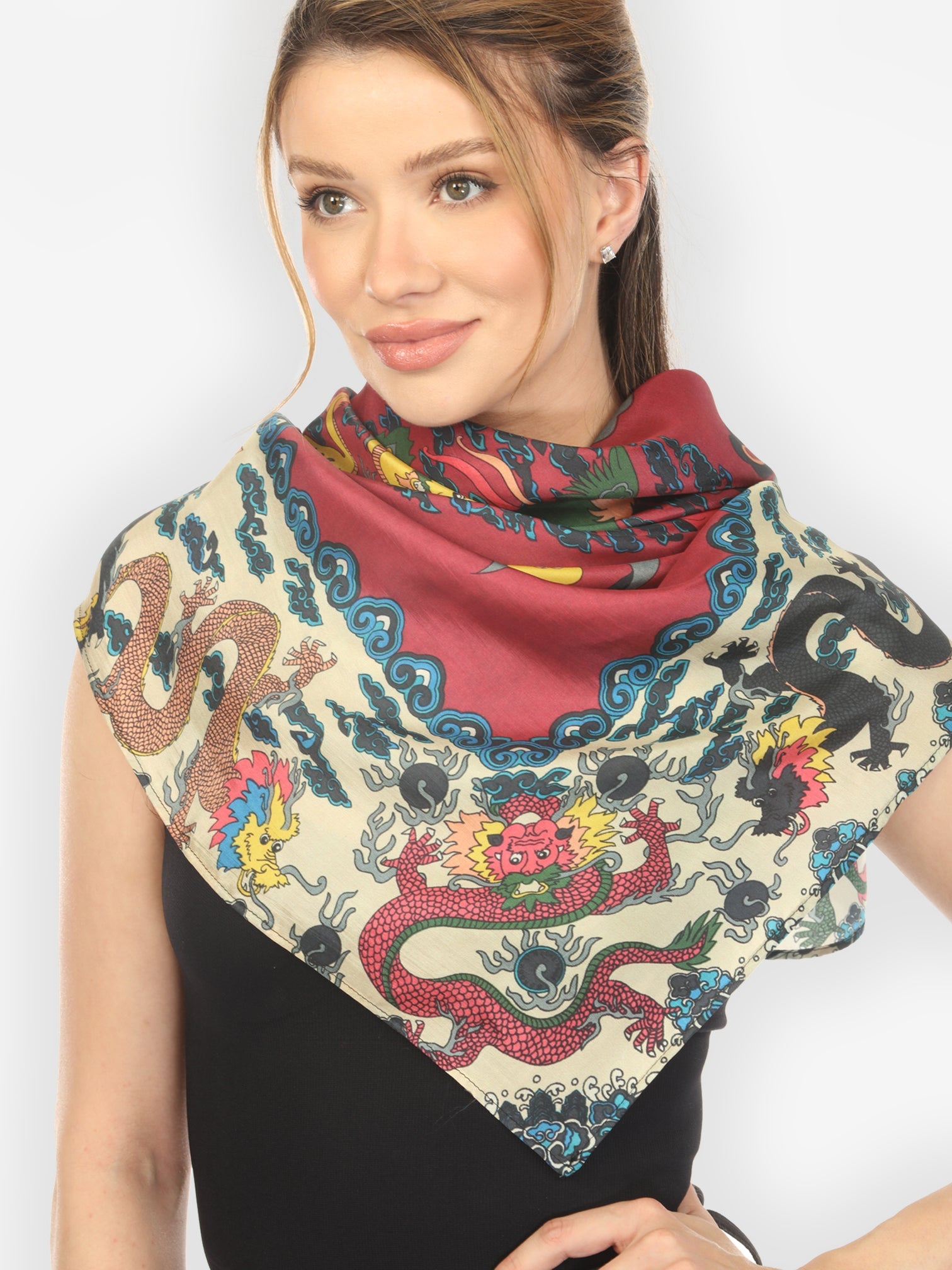 Scarf Dragon Border Silk Scarf
