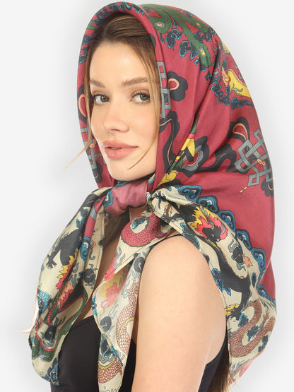 Scarf Dragon Border Silk Scarf