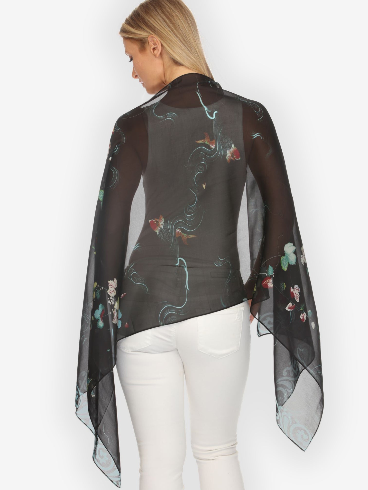 Silk Scarf Koi and Leaves Silk Scarf