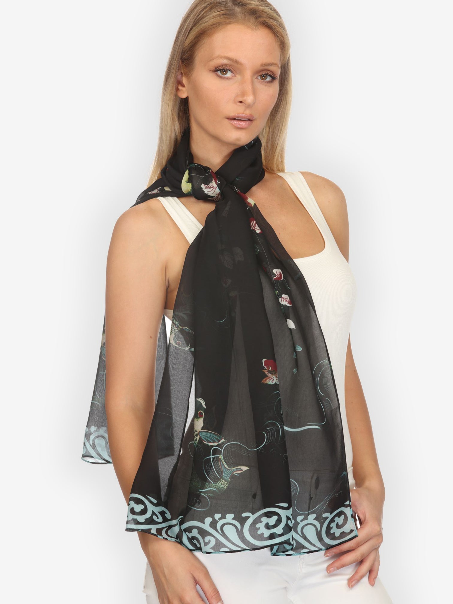 Silk Scarf Koi and Leaves Silk Scarf
