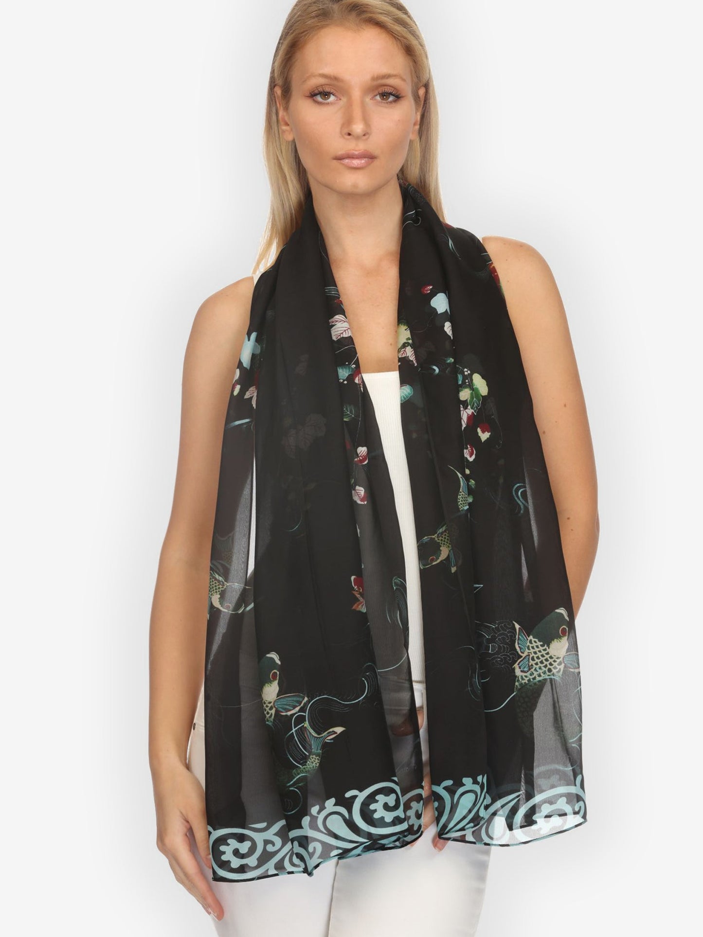 Silk Scarf Koi and Leaves Silk Scarf