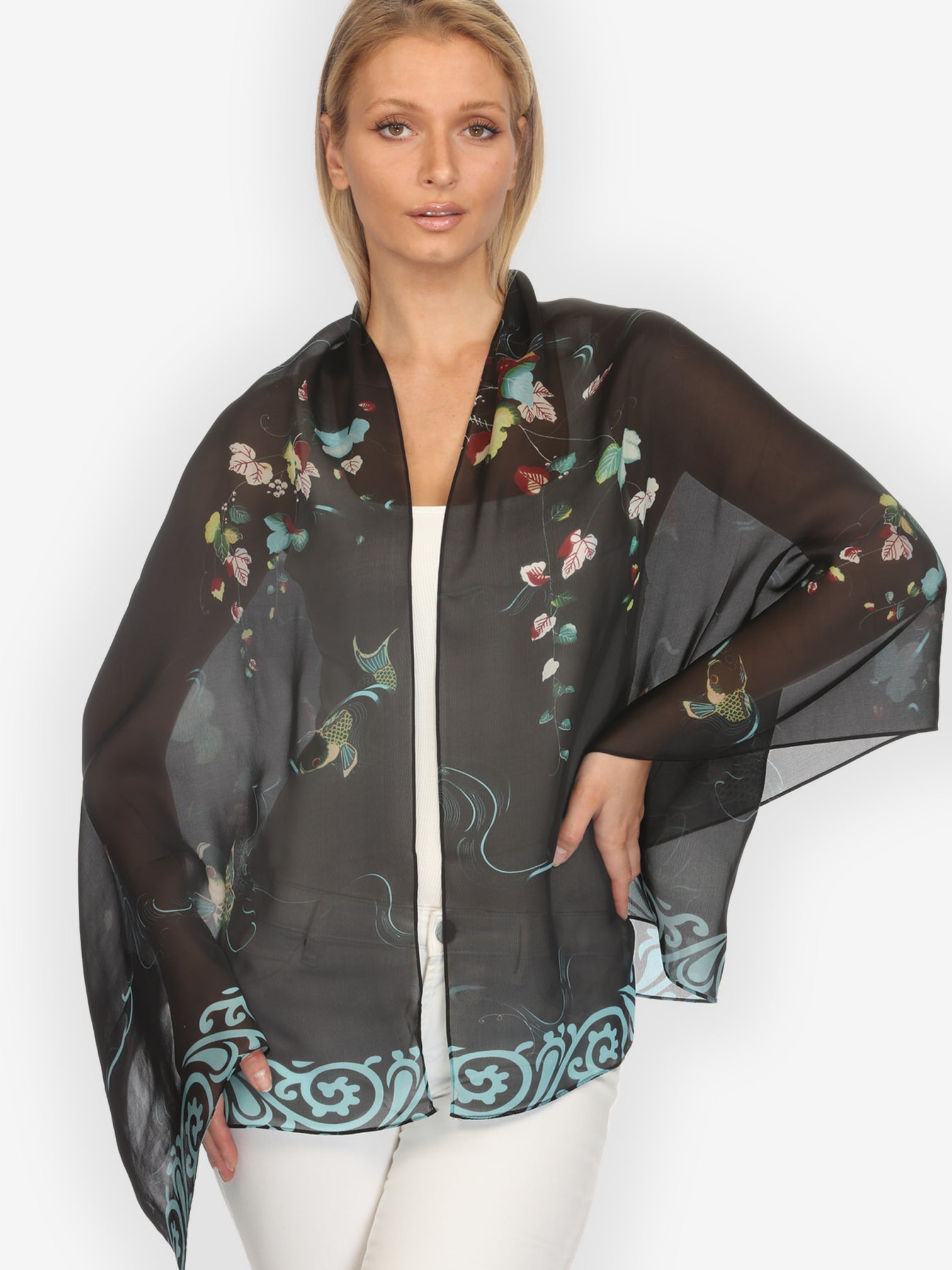 Silk Scarf Koi and Leaves Silk Scarf