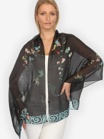 Silk Scarf Koi and Leaves Silk Scarf