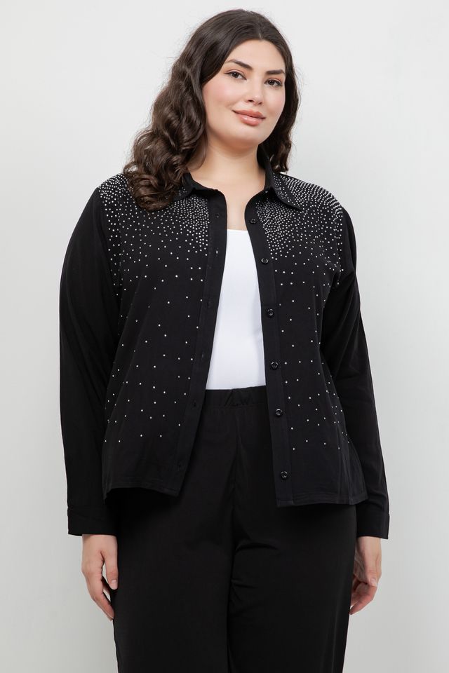 Tops Sparkle Black Collared Blouse