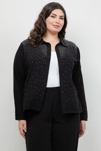 Tops Sparkle Black Collared Blouse