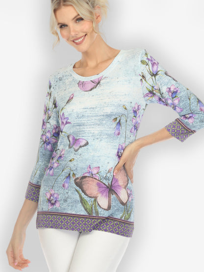 Tops Butterfly Flower Texture Exclusive Tee