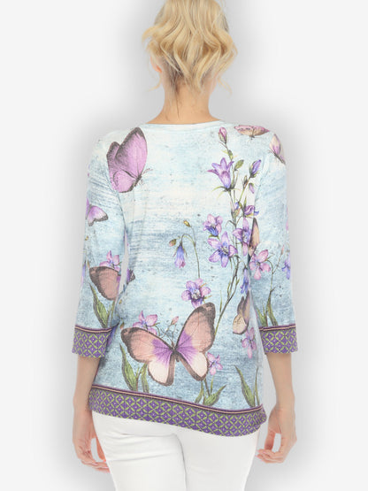 Tops Butterfly Flower Texture Exclusive Tee
