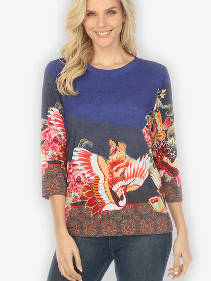 Tops Flower Butterfly Border Exclusive Tee