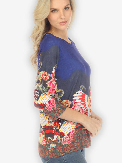 Tops Flower Butterfly Border Exclusive Tee