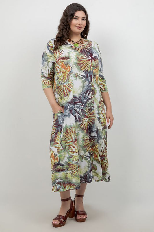 Dresses Vikki Vi Jersey Watercolor Palm V Neck Pocket Dress
