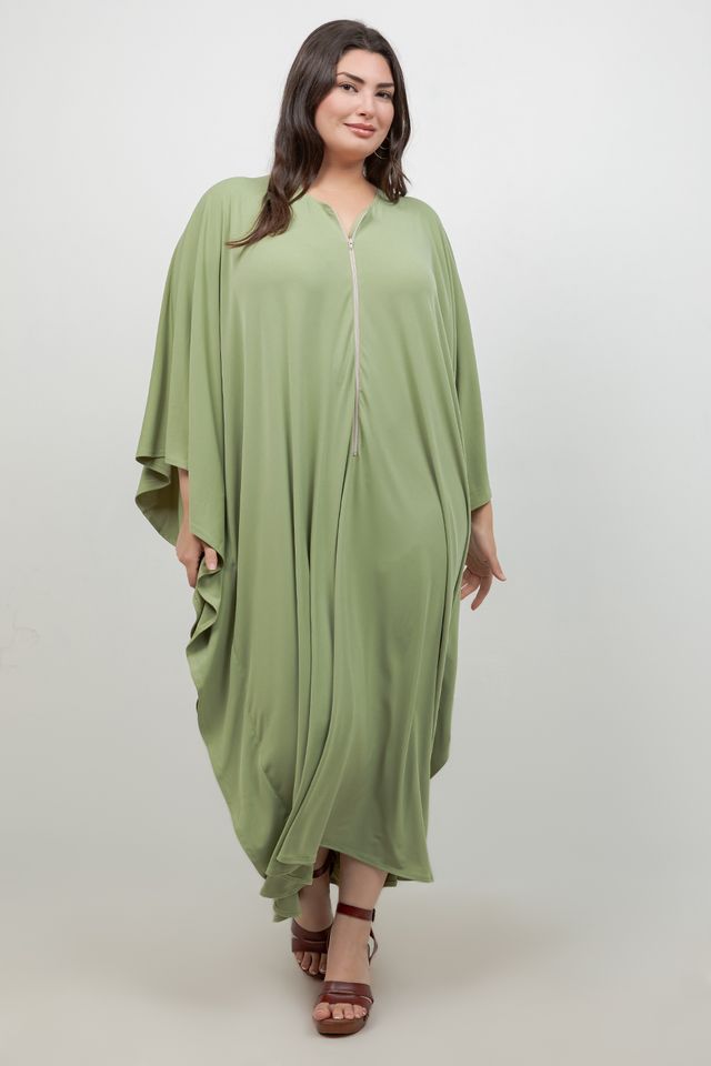 Vikki Vi Jersey Pistachio Zip Front Caftan