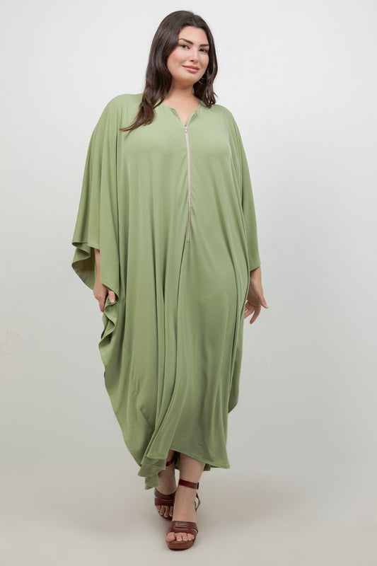 Vikki Vi Jersey Pistachio Zip Front Caftan