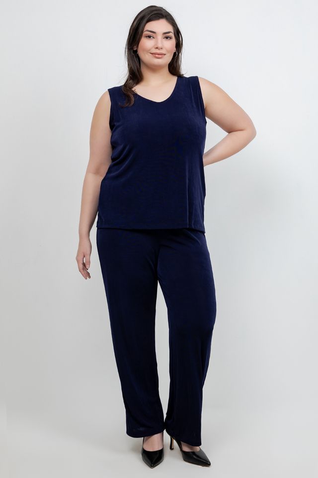 Tops Vikki Vi Classic Navy V-Neck Sleeveless Shell