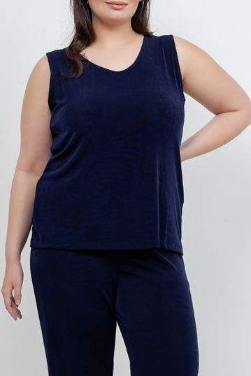 Tops Vikki Vi Classic Navy V-Neck Sleeveless Shell
