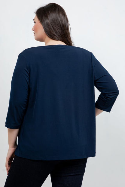 Jackets Vikki Vi Jersey Navy 3/4 Sleeve Cardigan