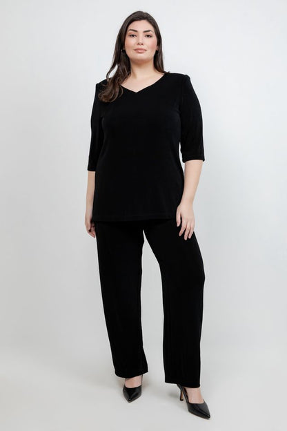 Tops Vikki Vi Classic Black V-Neck 3/4 Sleeve Tunic