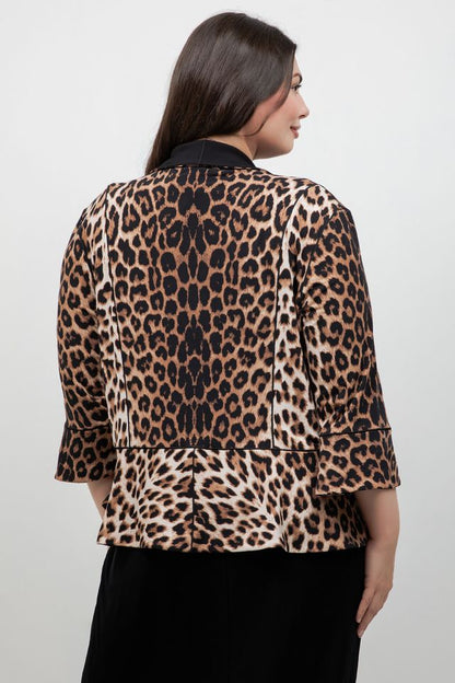 Eva Varro 3/4 Sleeve Peplum Animal Print Jacket