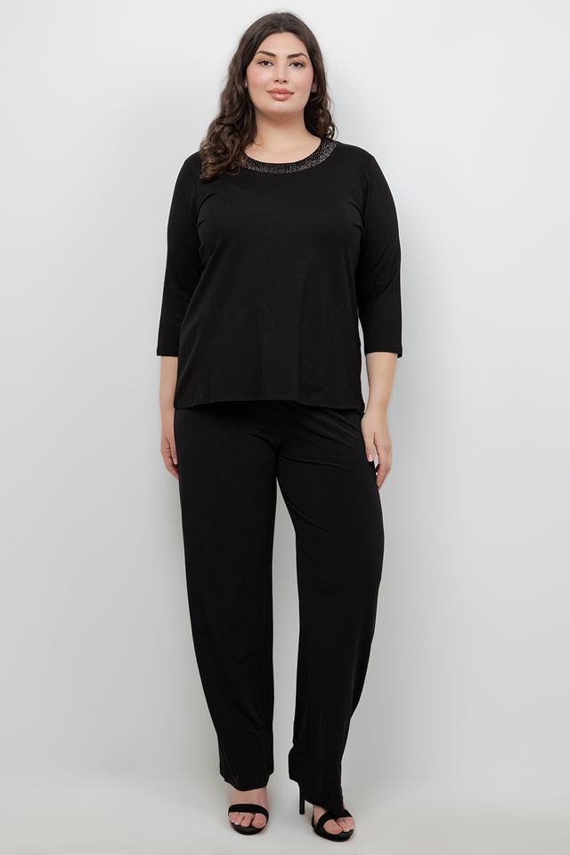 Tops Round Neck Sparkle 3/4 Sleeve Top