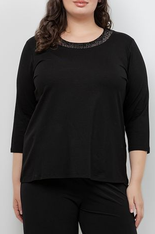 Tops Round Neck Sparkle 3/4 Sleeve Top