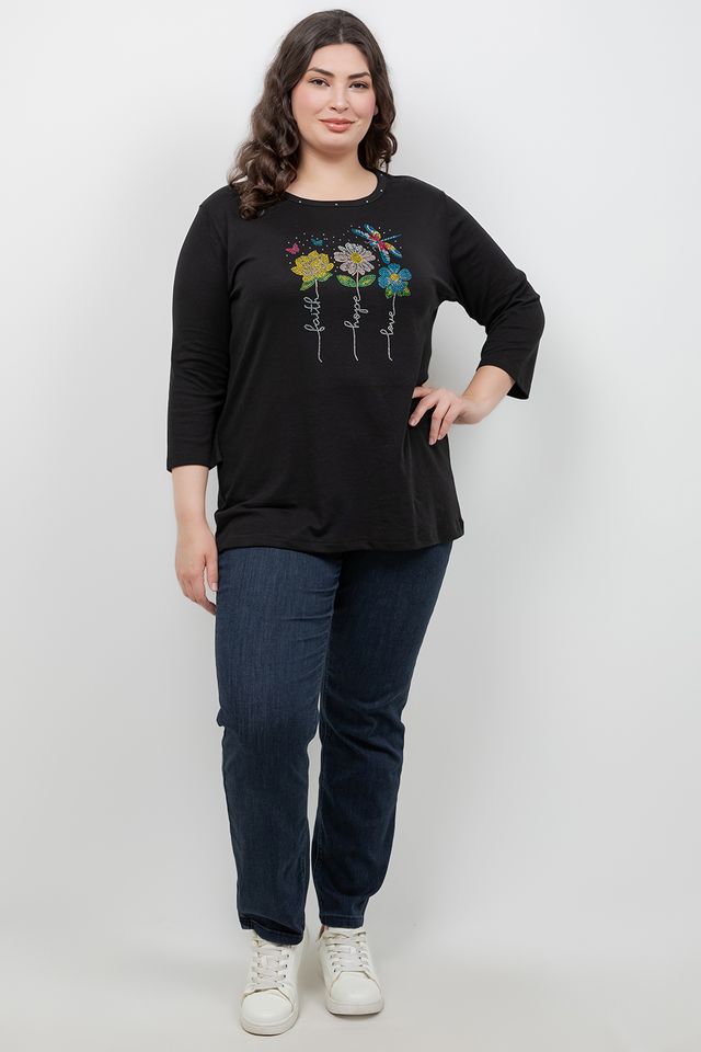 Tops Faithful Flower 3/4 Sleeve Tee