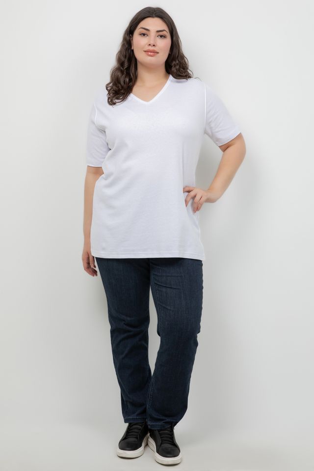 Tops White Cotton V Neck Tee