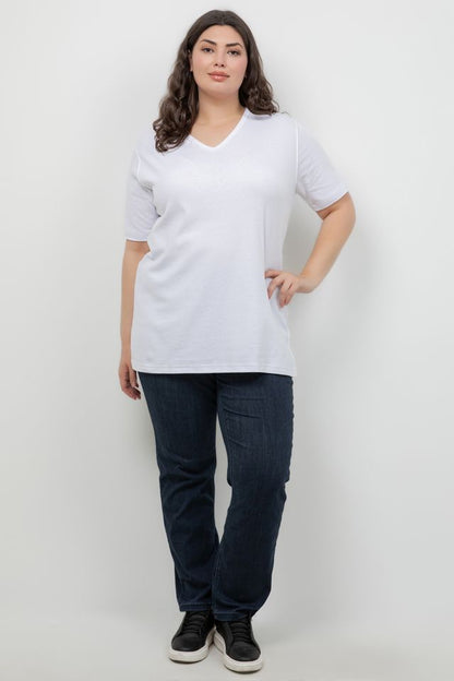 Tops White Cotton V Neck Tee