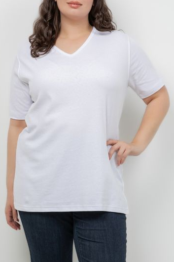 Tops White Cotton V Neck Tee