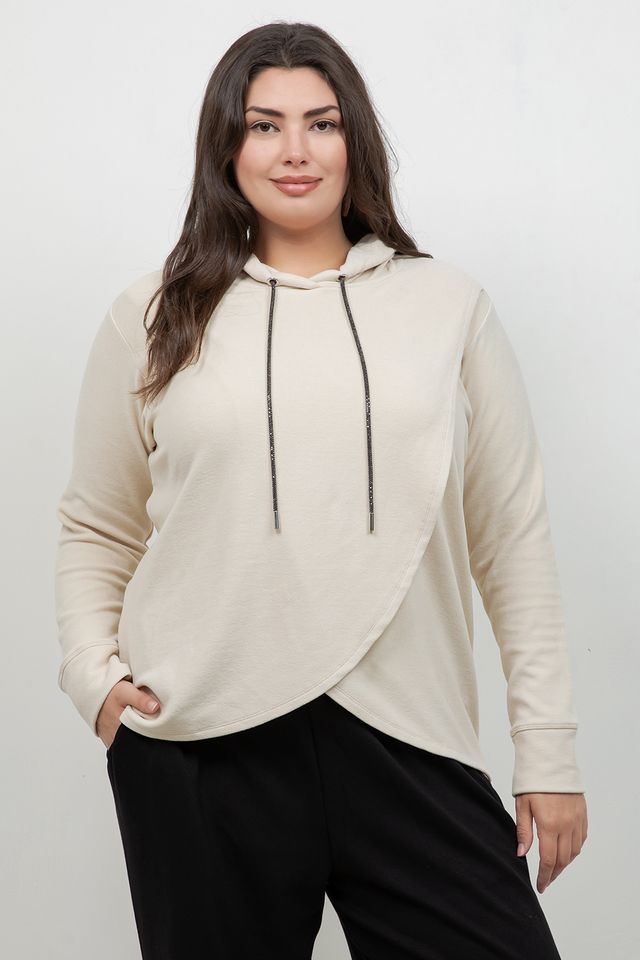 Karen Kane Ecru Layer Front Hoodie