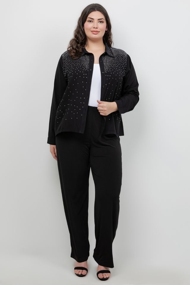 Tops Sparkle Black Collared Blouse