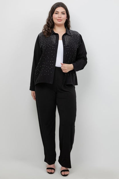 Tops Sparkle Black Collared Blouse