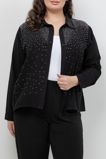 Tops Sparkle Black Collared Blouse